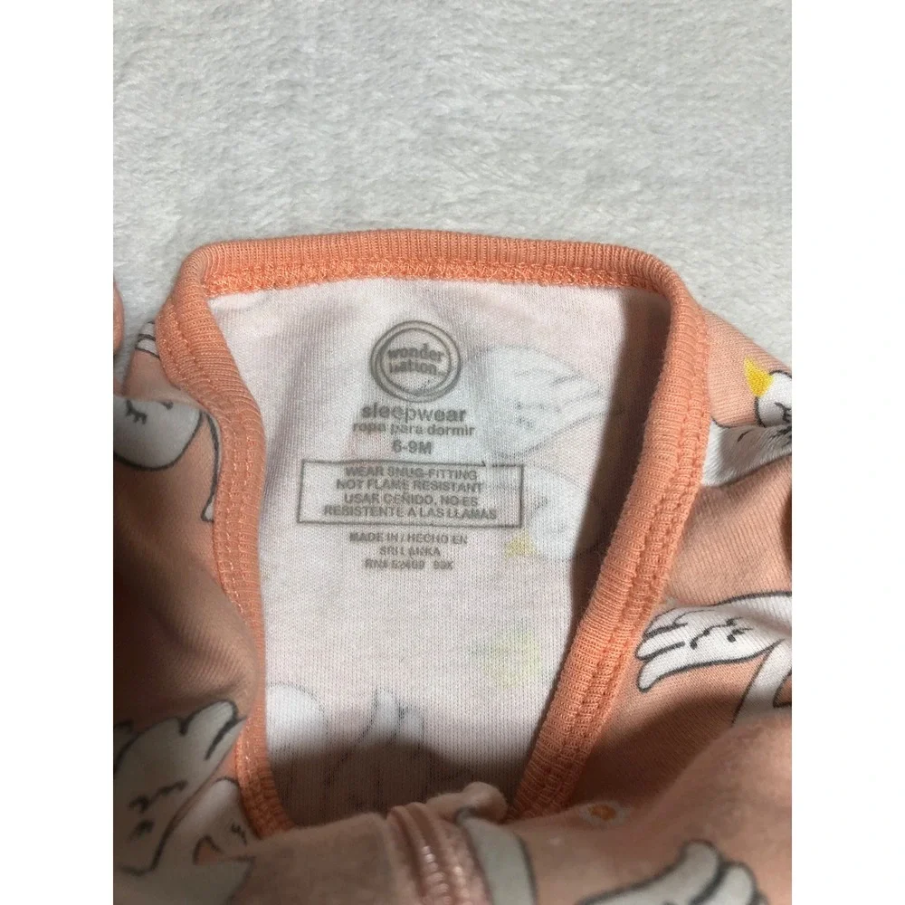 5/$25 Wonder Nation Footed Sleeper Baby Girl 6-9M Peach Swan Floral Ruffle Zip